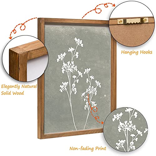 Framed Boho Wall Art Set of 4 for Wooded Minimalist Botanical Print Wall Art for Rustic Vintage Farmhouse Home Kitchen Wall Decor (4 Count)