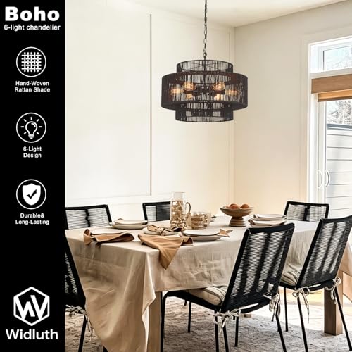 23.6" Black Rattan Chandelier