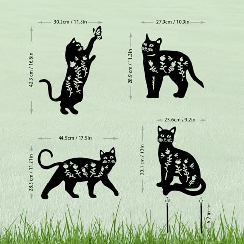 4 Pack Cat Metal Garden Decorative Stakes (4 Count)