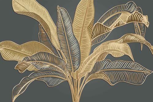 Large Banana Leaf Wallpaper on Gray Background (99.28 Sq Ft)