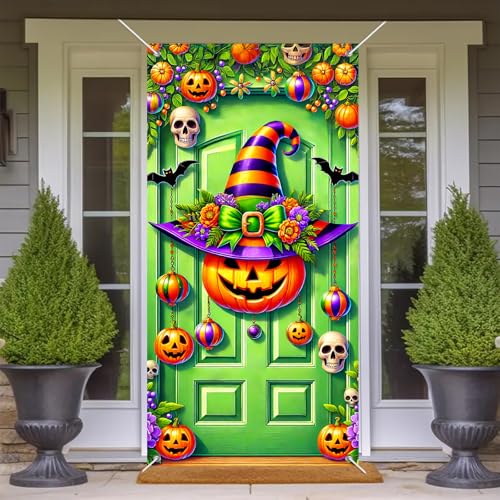 Halloween Door Cover Witch Hat 35x71 Inch Polyester