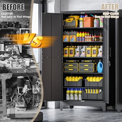 Metal Kitchen Pantry Storage Cabinet with Lock Doors and Shelves