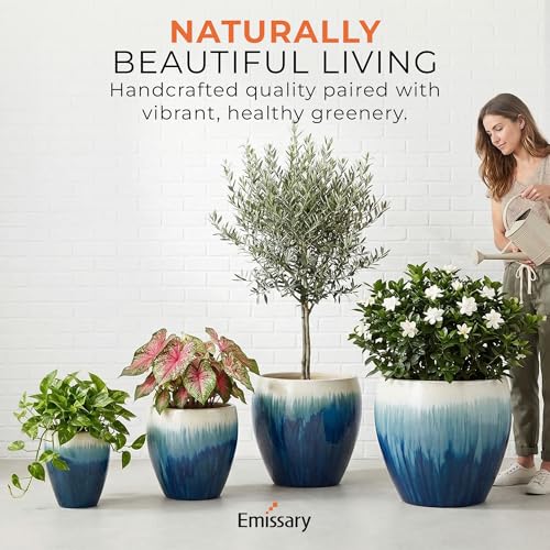 13in., 16in., 19in.,23.5in. H Blue Snow Stoneware Round Planters with High-fire Treatment (Set of 4) (4 Count)