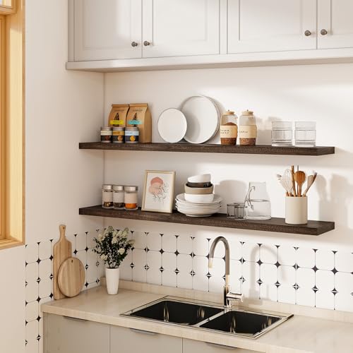 Elm Wood Floating Shelf 55x8” Set of 1