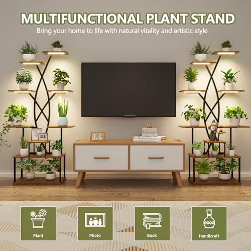 9 Tier 66" Tall Plant Stand with Grow Lights for Indoor Plants（White）