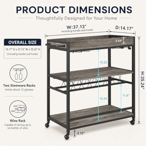 Bar Cart Home Bar Serving Cart on Wheels