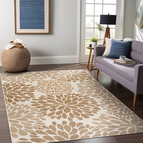Outdoor Rug 9x12 Modern Exotic Tropical Leaf Area Rugs for Indoor and Outdoor Patio Deck Porch Garden Water Resistant Washable Outside Carpet