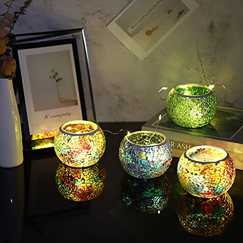 6PCS Mosaic Glass Tea Light Holders Round Bowl Votive Candle Holders
