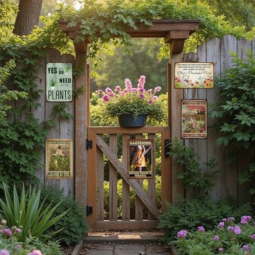 5 Pack Garden Signs Vintage Metal Tin Signs For Outside Garden Signs Decorative Outdoor Plant Lover Gifts Gardening Gift For Women Yard Sign Funny Gardening Decor 12x8 Inch (5 Count)