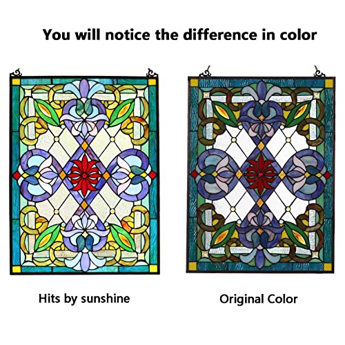W10028 Victorian Tiffany Style Stained Glass Window Panel with Chain