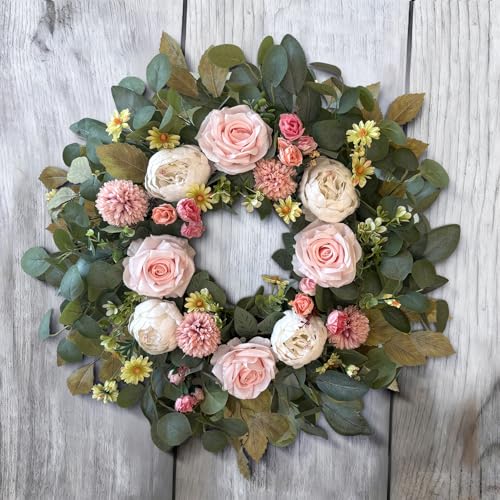 24 Inch Spring Peony Wreath Pink Rose Front Door Wreath