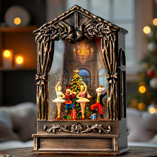 Christmas Snow Globe Lantern Water Glittering Nutcracker Ballet Theatre with Music & Timer