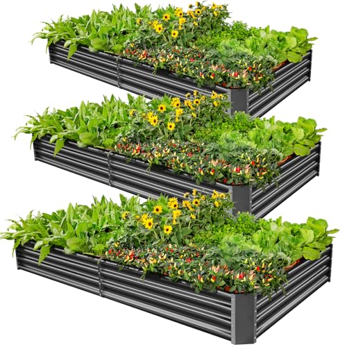 3 Pack 8×4×1ft Galvanized Metal Raised Garden Bed (3 Count)