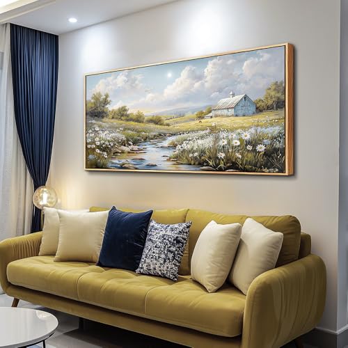 Wall Art For Living Room Large Canvas Wall Decor For Bedroom Flower Watercolour Painting Office Decoration Countryside Scenery Mural Artwork Ready To Hang Home Decor 24x48 In Wood Framed