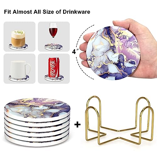 Purple Agate Absorbent Coasters with Holder Drink Coaster Set Geode Decor (6 Count)