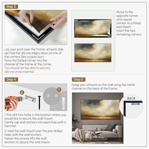 36"x72" Extra Large Framed Wall Art Golden Horizon Dramatic Abstract Landscape Illustration for Home Living Room Bedroom Decor