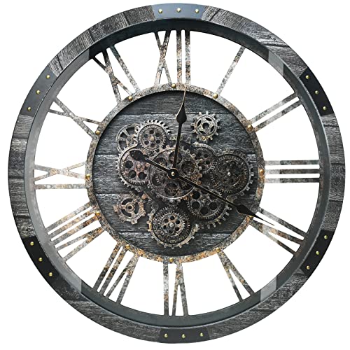 27" Real Moving Gears Large Wall Clock with Toughened Glass Cover