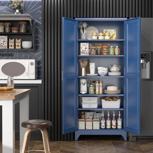 75”Metal Pantry Storage Cabinet with Doors & 5 Adjustable Shelves