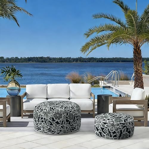 Indoor Outdoor Inflatable Ottoman with Handle D21 x H9 Inch