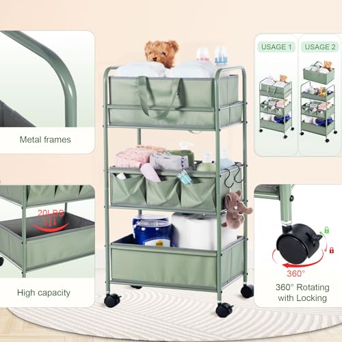 2in1 Baby Diaper Caddy Organizer Cart Bedside Rolling Cart (2 Count)