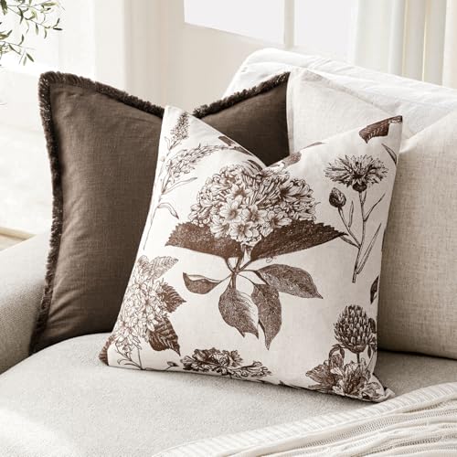 Set of 2 Linen Floral Throw Pillow Covers Vintage Accent Print Decorative Cushion Covers Farmhouse Boho Home Decor for Sofa Chair Couch Bedroom Living Room (2 Count)