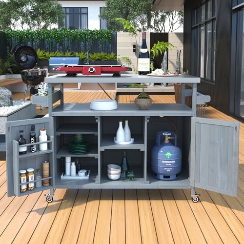 50.25" Outdoor Kitchen Island with Rolling Bar Cart & Storage Cabinet