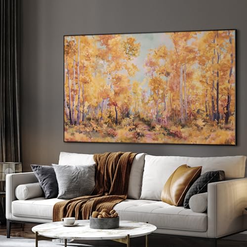 46"x72" Extra Large Framed Wall Art Golden Autumn Forest Path with Vibrant Foliage for Home Living Room Bedroom Decor