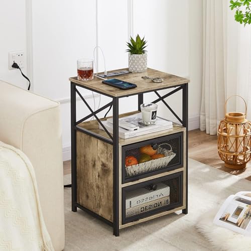 Grey End Table with USB Ports and Outlets (2 Count)