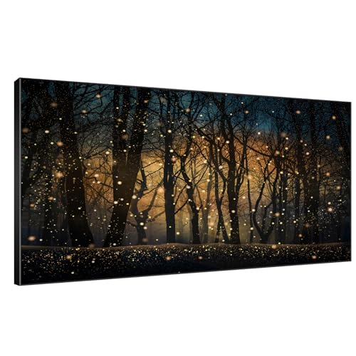 24"x46" Extra Large Framed Wall Art Magical Firefly Night Forest