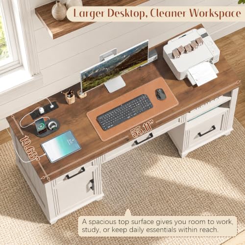 55" Farmhouse Executive Desk with Charging Station