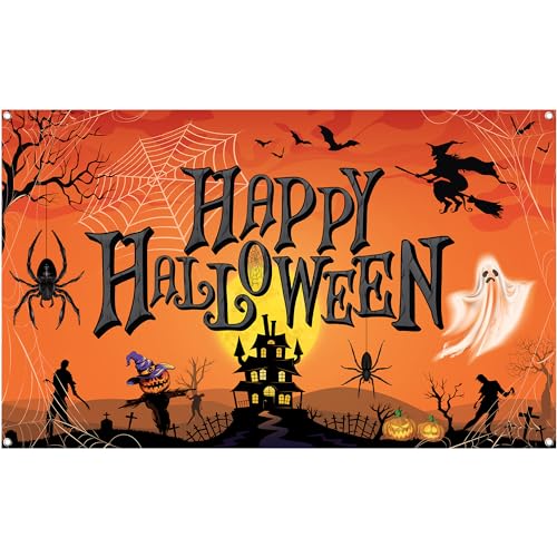 Orange Happy Halloween Banner 72x44 Inch