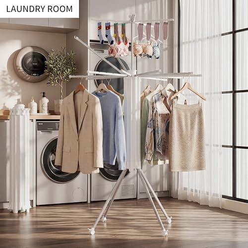 Foldable Clothes Drying Rack Aluminum 4 Legs 16 Rods Double Layer