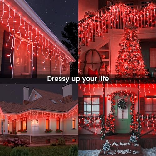 23 FT 200 Count Red Icicle Lights