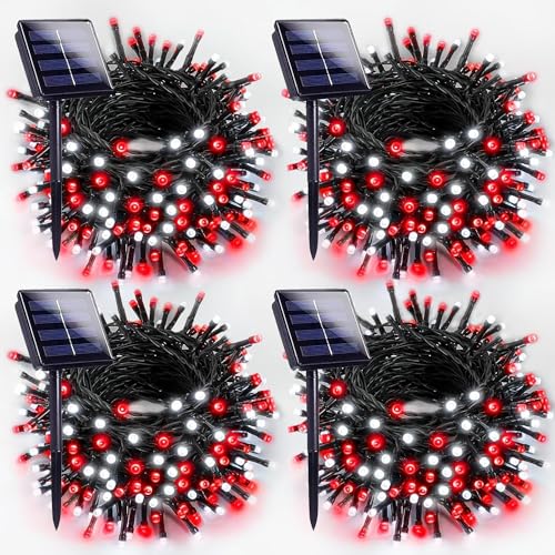 Solar Christmas Lights Outdoor 4 Pack 132FT 400 LED String Lights Red White (4 Count)