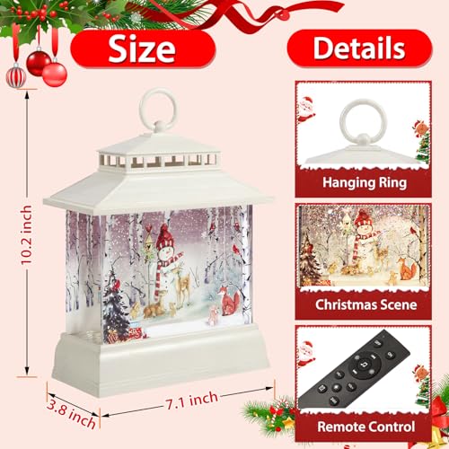Christmas Snow Globe Lantern Water Glittering Lantern with 8 Songs & 6H Timer Romote Control Christmas Snow Globes USB & Battery Operated for Christmas Festival Decorations Gifts