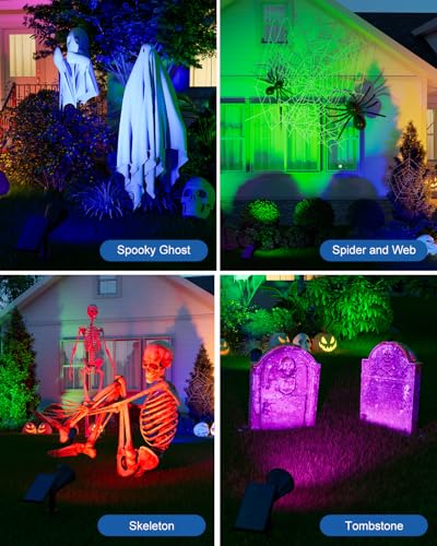 2 Pack Color Change Solar Spotlights Outdoor Waterproof RGB Halloween Decor (2 Count)