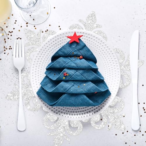 60Pcs Christmas Snowflake Paper Placemat Silver Glitter Snowflake Disposable Place Mat Winter Dining Table Mats for Xmas Birthday Party Kitchen (60 Count)