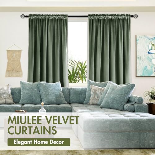 Sage Green Blackout Velvet Curtains Drapes 72 Inch Long 52"x72" (2 Count)