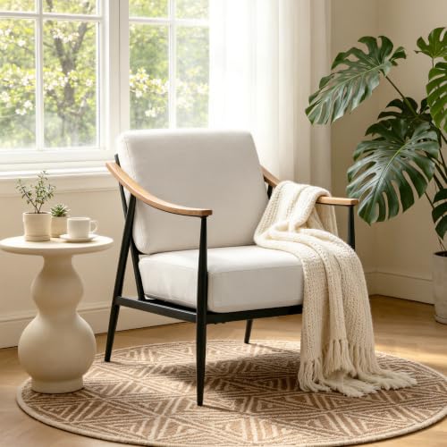 Modern Accent Chair for Living Room Bedroom Mid Century Arm Chair Upholstered Office Accent Chair Comfy Waiting Room Chair with Metal Frame