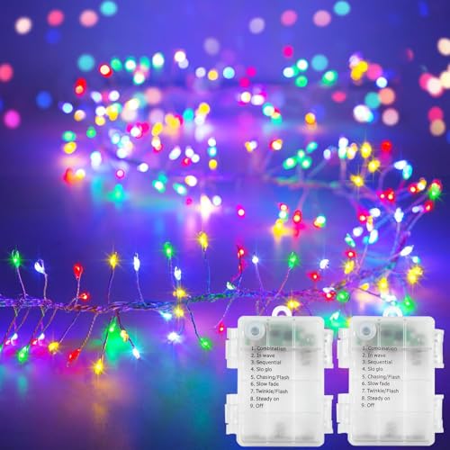 2 Pack Total 20Ft 400LED Cluster Fairy Lights Battery Operated with Timer (400 Count)