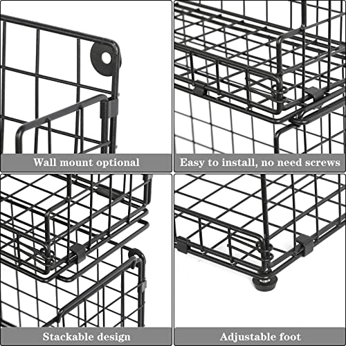 Stackable Wire Basket 3 Tier Countertop& Wall Mounted Metal Storage Basket for Kitchen Pantry Cabinet