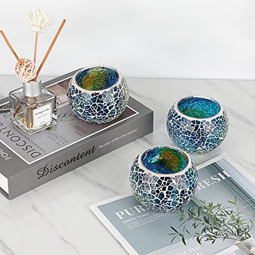 3PCS Mosaic Glass Tea Light Holders Round Bowl Votive Candle Holders
