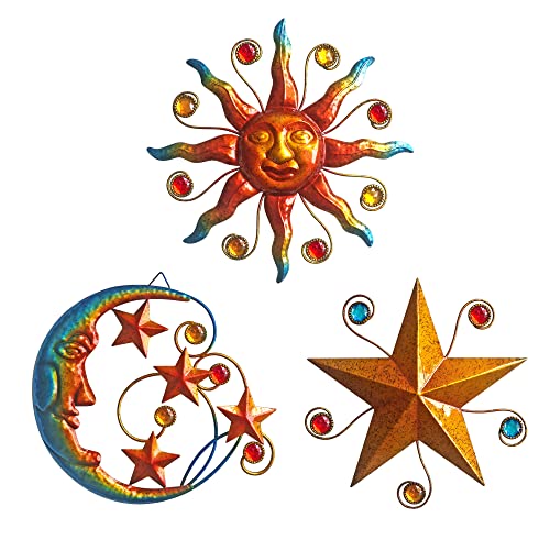 Set of 3 Celestial Sun Moon Star Metal Silhouette Wall Art (3 Count)