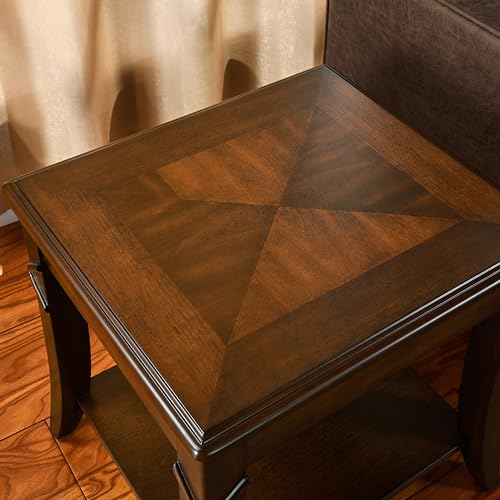 Solid Wood End Table with Storage Shelf