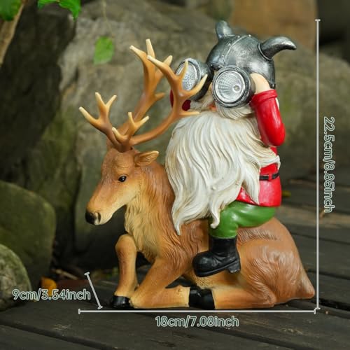 Garden Gnome Statues Resin Gnome Sitting On Deer Statues Solar Lights Outdoor Telescope Gnome Gifts for Yard