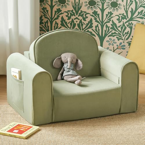 2-in-1 Foldable Kids Couch with Pocket Soft Thick Toddler Sofa