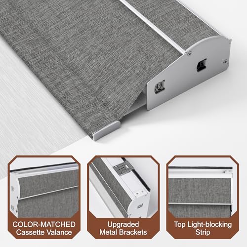 Cordless Dual Roller Shades.Dark Grey Linen & White.76 W x 80" H