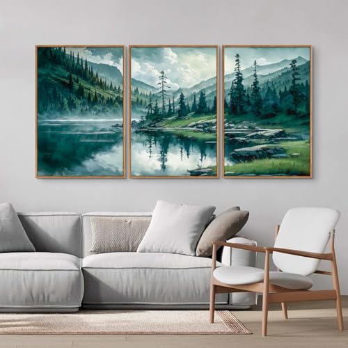 Large Nature Forest Framed Canvas Wall Art Set (3 Count)