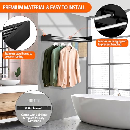 Laundry Drying Rack Wall Mounted Clothes Drying Rack Black