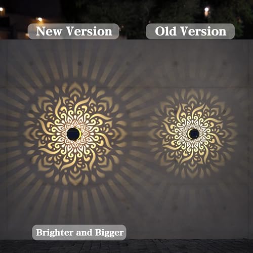 2 Pack Large Solar Fence Lights Metal Solar Powered Outdoor Wall Deck Step Lights Mandala Theme Waterproof Fence Light for Garden Post Patio Backyard Yard Decor (2 Count)